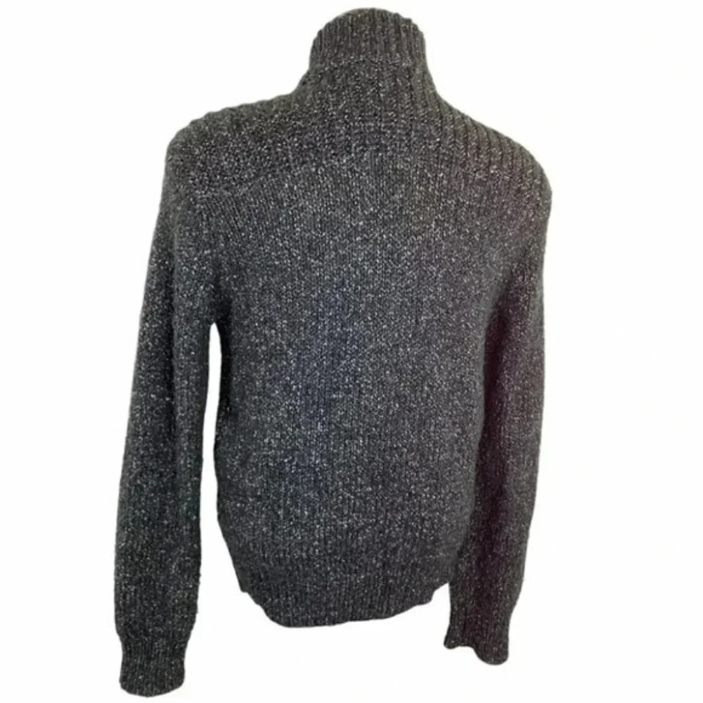Calvin Klein Jeans Full Zip Sweater Small Gray Marled Wool Blend Mock Neck Mock‎